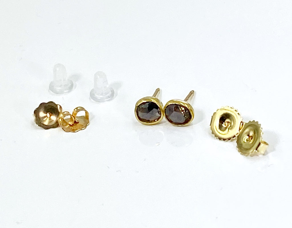 Chocolate Diamond Rose Cut Stud Earrings 22 kt Gold