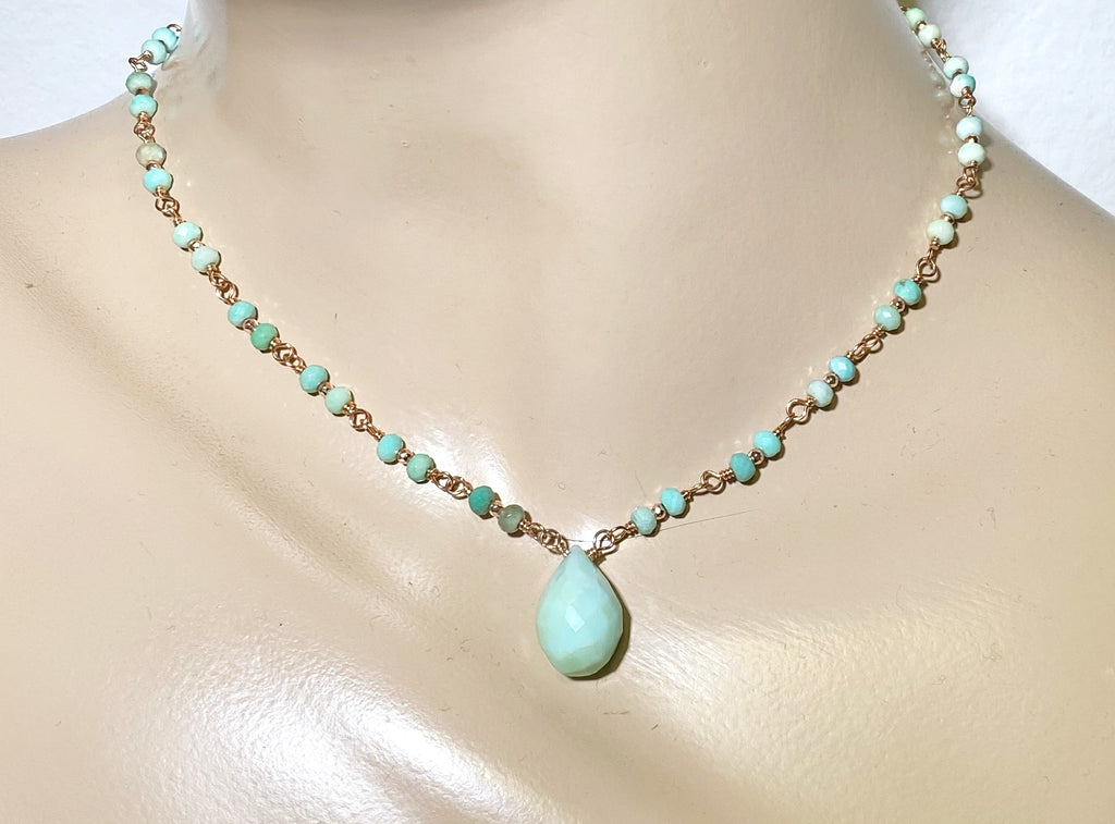 Green Peruvian Opal Rose Gold Layering Necklace