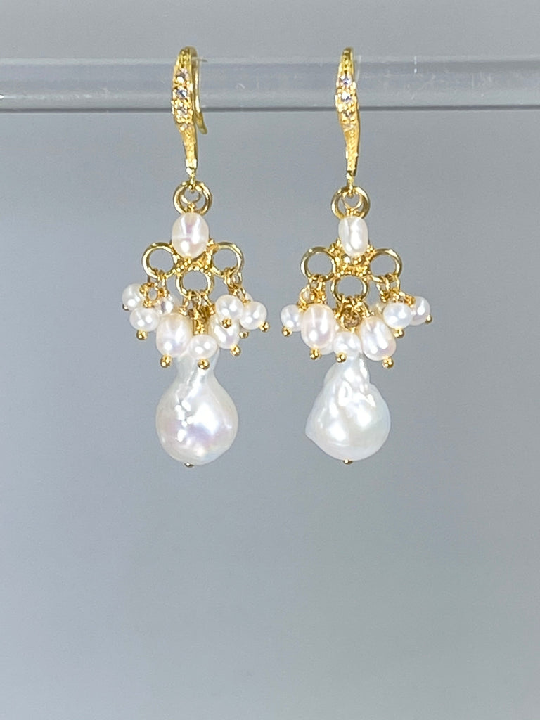 Ivory Baroque Freshwater Pearl Chandelier Earrings - doolittlejewelry