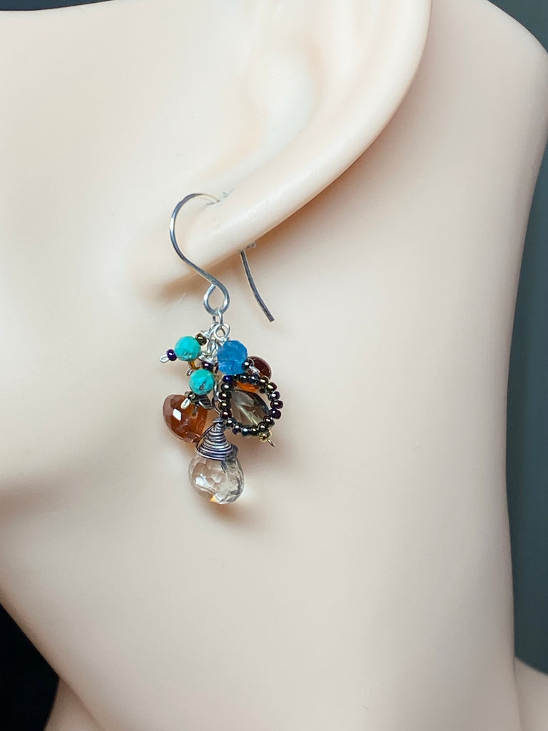 Multicolor Gemstone Dangle Earrings Earth Tone Sterling Silver