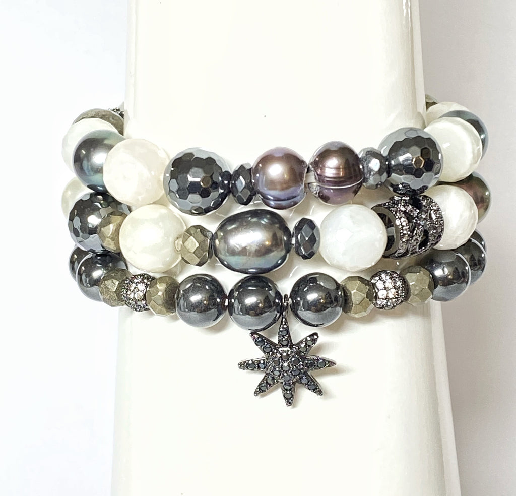 Ivory Peacock Pearl Stretch Layering Bracelets