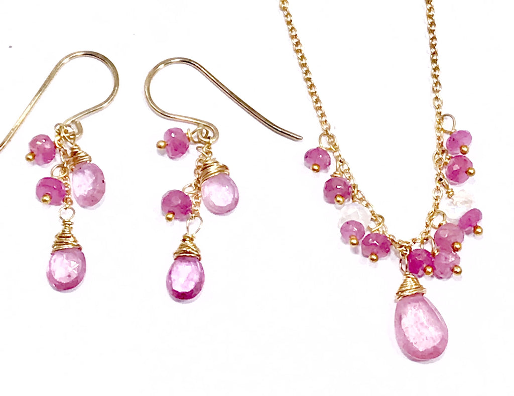 Pink Sapphire and Pink Gemstone Necklace Earrings - Doolittle