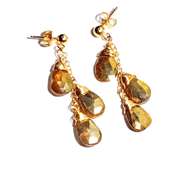 Gold Dangle Earrings Mystic Gold Labradorite Gemstone