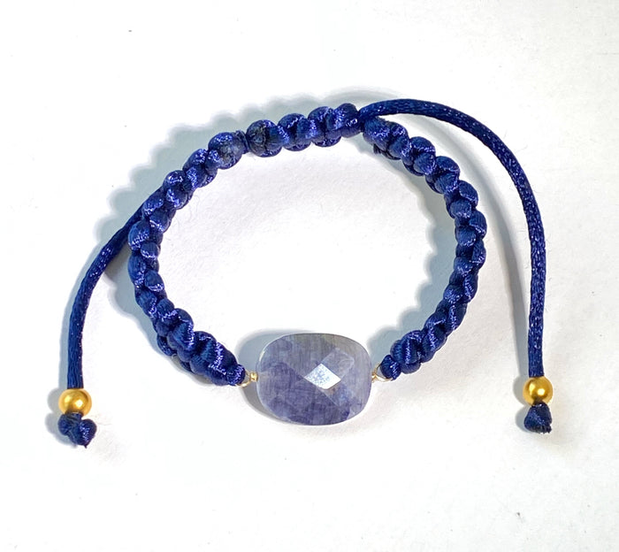 Mystic Blue Sapphire Bracelet Adjustable Navy Blue Macramé