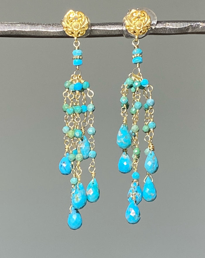 turquoise gemstone tassel earrings