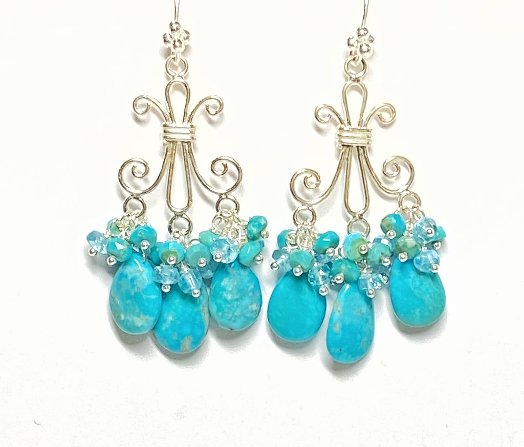 Kingman turquoise chandelier earrings sterling silver