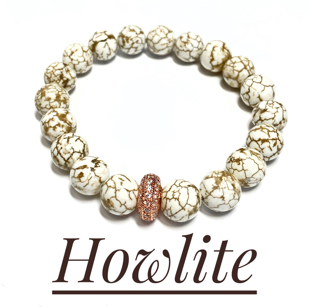Rose Gold Stretch Beaded Bracelets: Howlite or Riverstone or Both