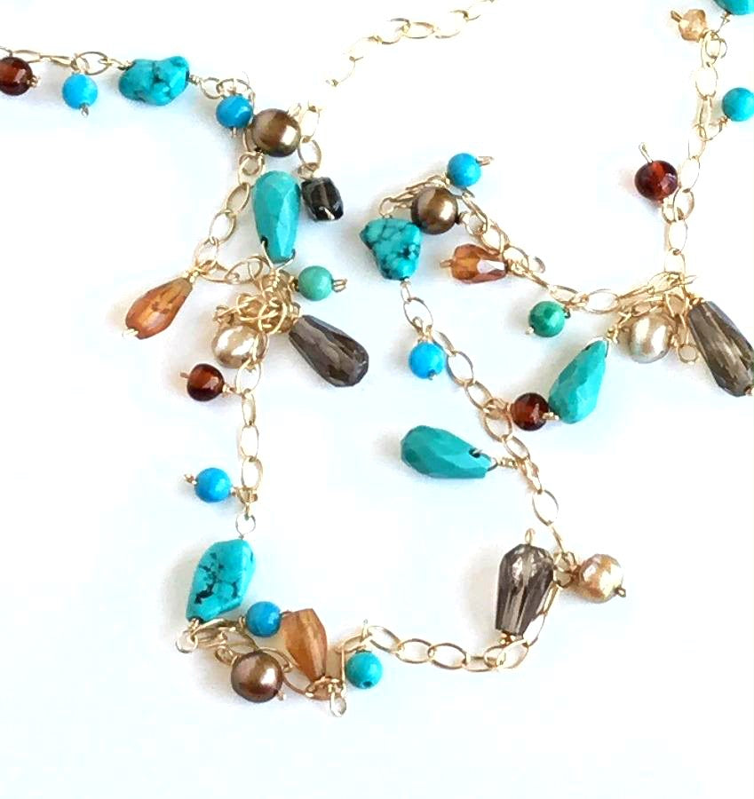 Turquoise Gemstone Gold Filled Long Necklace