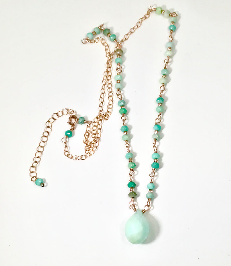 Green Peruvian Opal Rose Gold Layering Necklace - doolittlejewelry