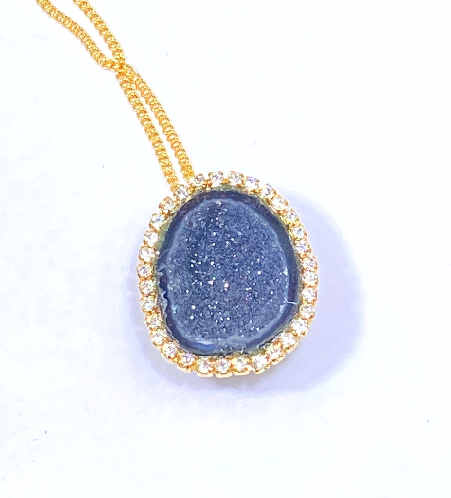 Black Tabasco Geode Pendant Gold Fill Chain