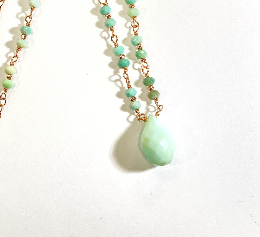 Green Peruvian Opal Rose Gold Layering Necklace