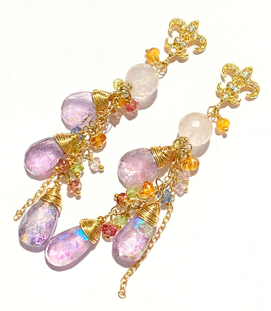 Mystic Amethyst Dangle and Gold Fill Beaded Earrings - doolittlejewelry
