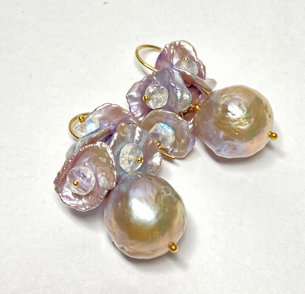 silver fancy pearls with silvery lavender keishi pearl clusters gold