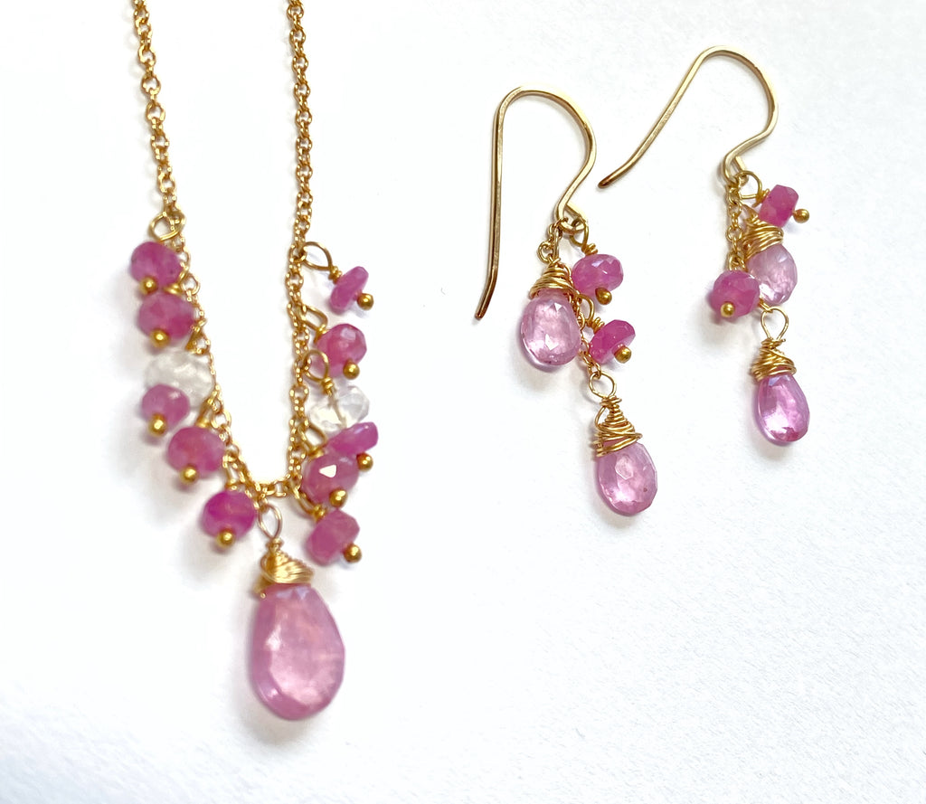 Pink Sapphire and Pink Gemstone Necklace Earrings - Doolittle