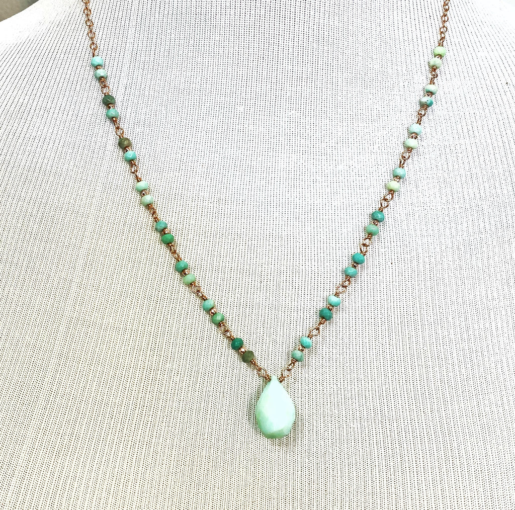 Green Peruvian Opal Rose Gold Layering Necklace