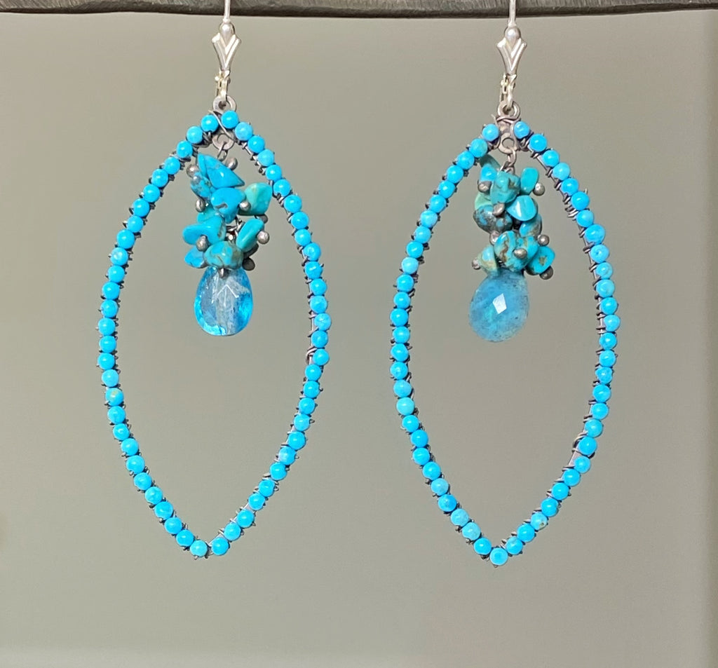 oxidized silver turquoise hoops