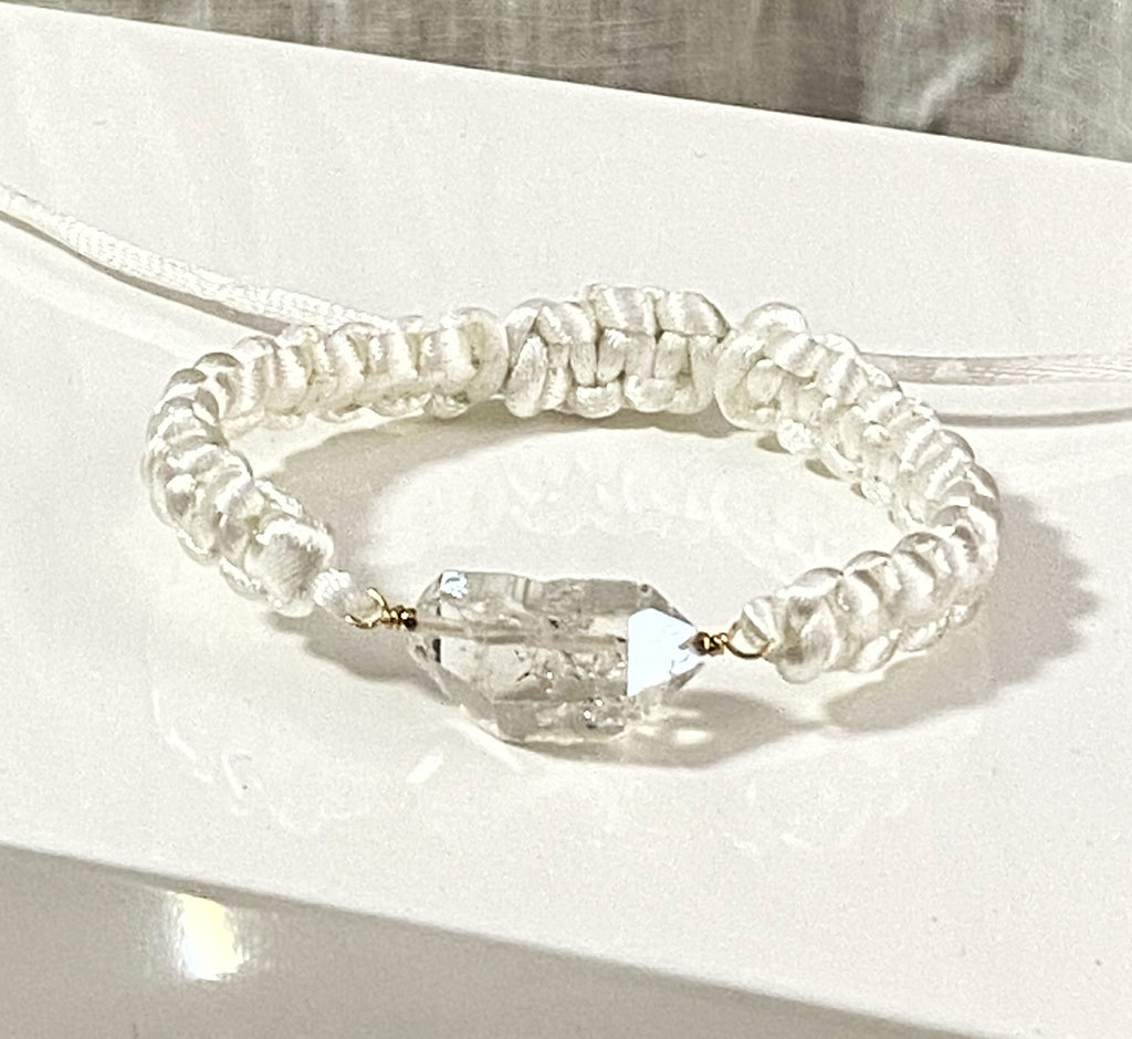 Herkimer Diamond Quartz White Macramé Adjustable Bracelet Knotted