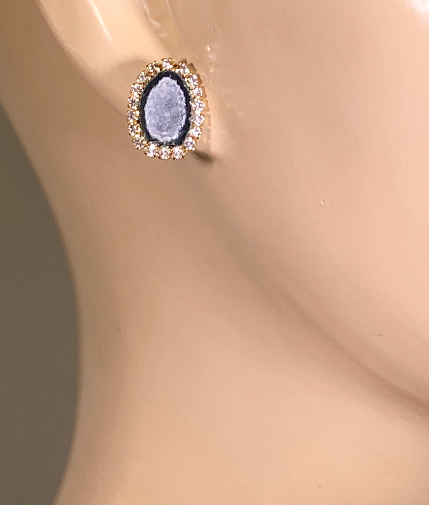 Tabasco Geode Stud Earrings Black & Lavender Grey Druzy Crystals - doolittlejewelry