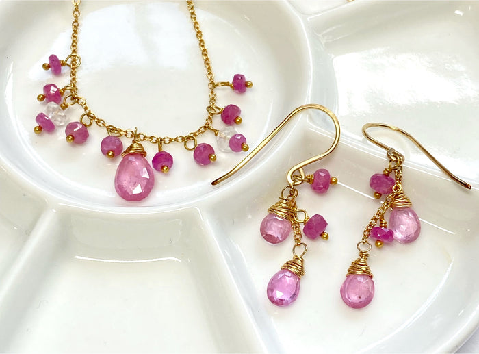 Pink Sapphire and Pink Gemstone Necklace Earrings - Doolittle