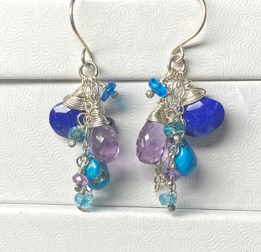 Amethyst Blue Lapis Dangle Gemstone Sterling Silver Earrings - Doolittle