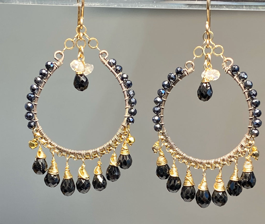 Mystic Black Spinel and Mixed Metal Hoop Earrings - Doolittle