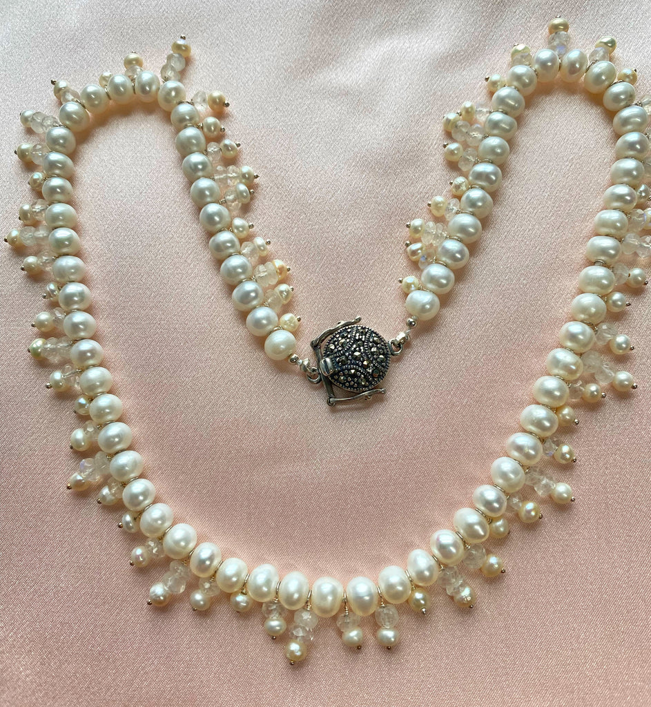 Pearl Moonstone Bridal Collar Necklace