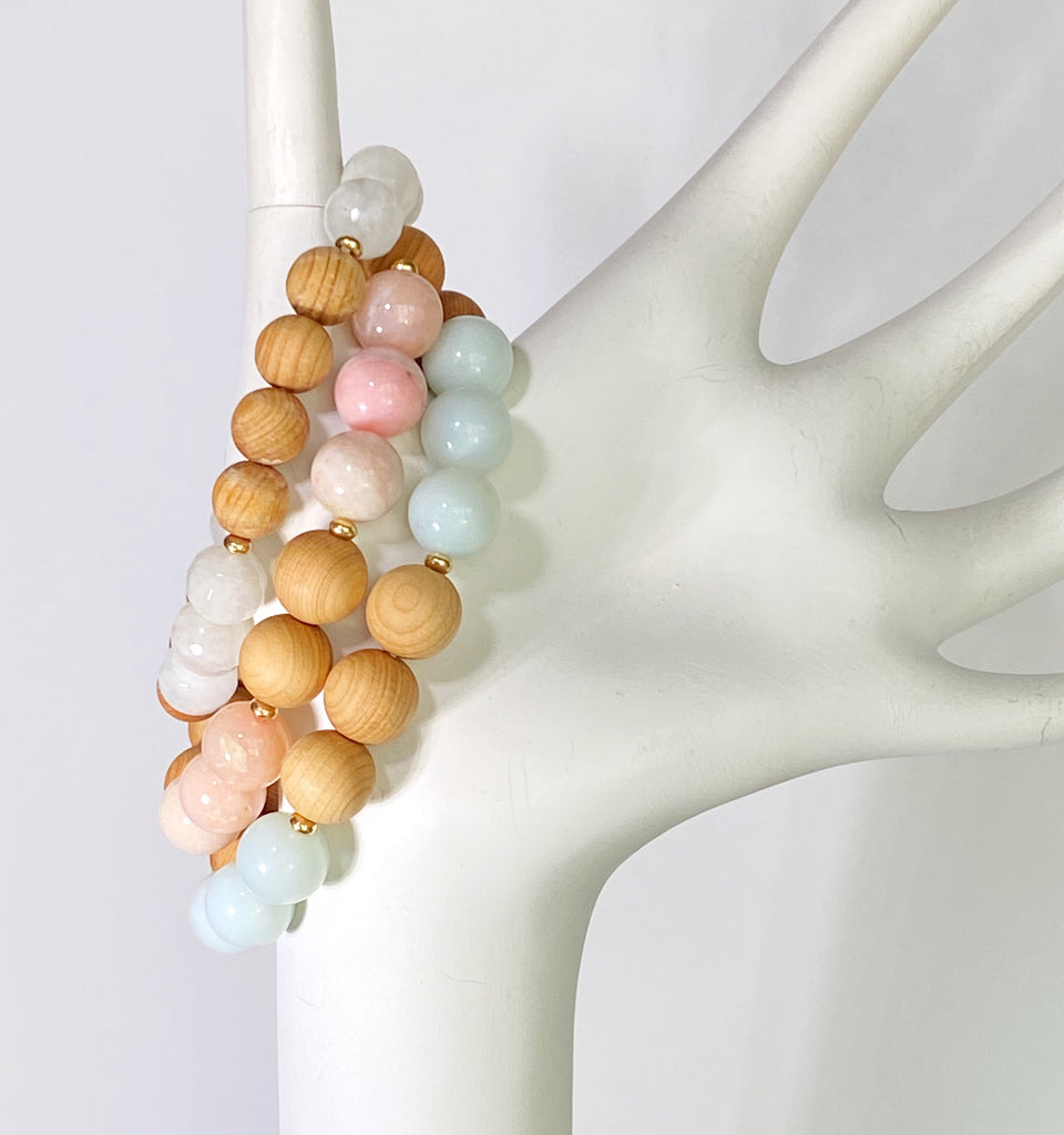 Pastel Gemstone Sandalwood Stretch Stacking Bracelet Set