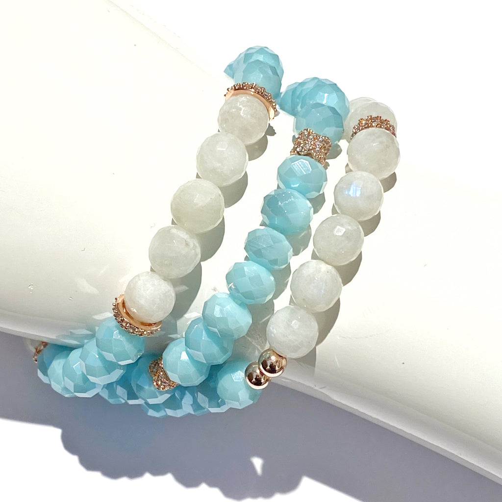 Moonstone Light Blue Crystal Layering Bracelets