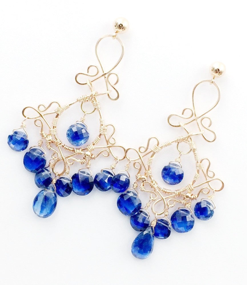 rose gold fill chandelier handmade earrings with AAAA blue kyanite gemstones