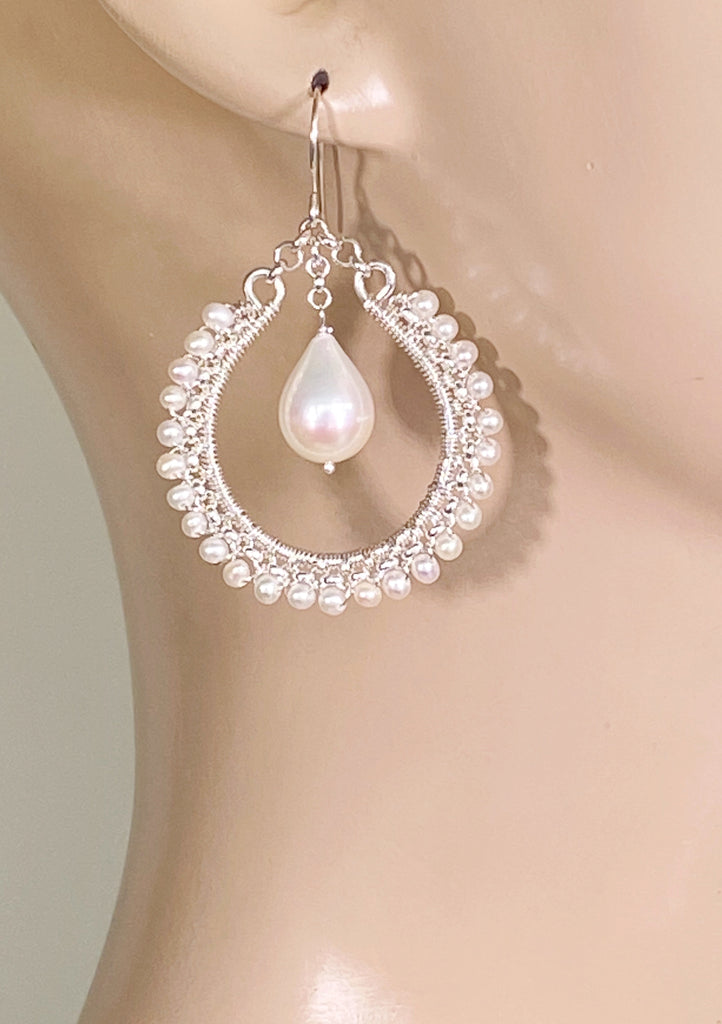 Pearl Sterling Silver Hoop Earrings