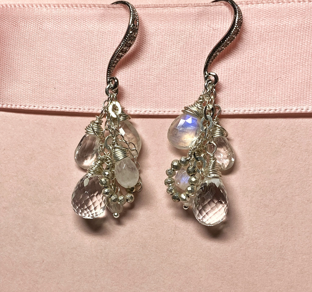 Crystal Quartz Dangle Earrings Sterling Silver Moonstone