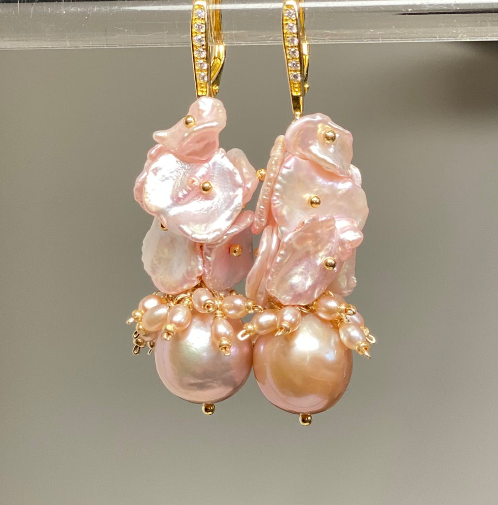 Pink Blush Keishi Pearl Cluster Earrings Gold - Doolittle