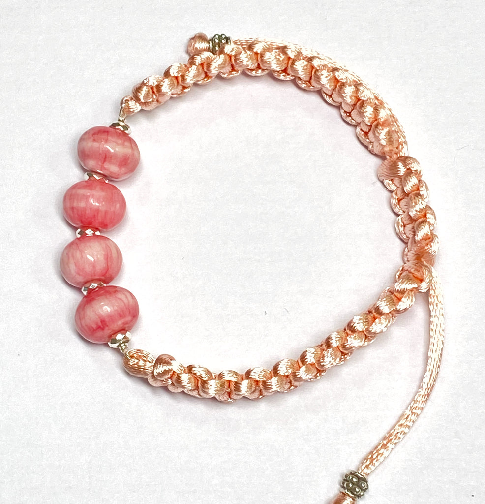 Rhodocrosite Macrame Knotted Blush Bracelet Adjustable