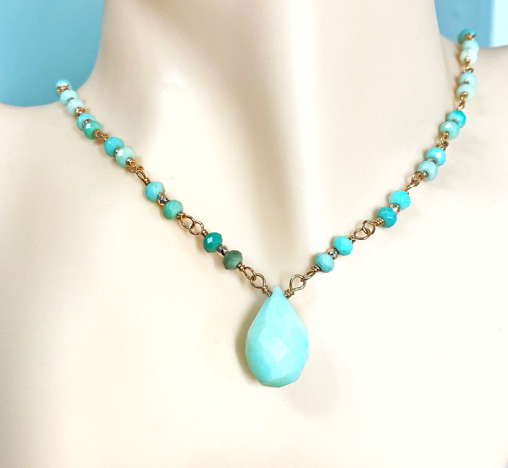 Green Peruvian Opal Rose Gold Layering Necklace