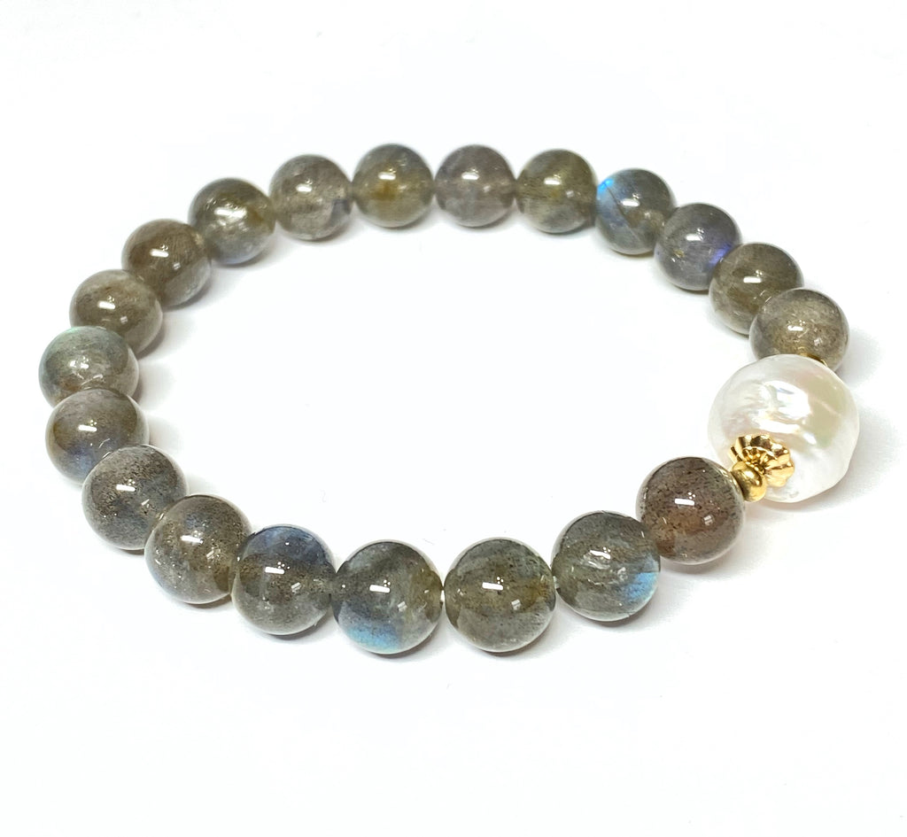 Labradorite and Pearl Stretch Bracelet