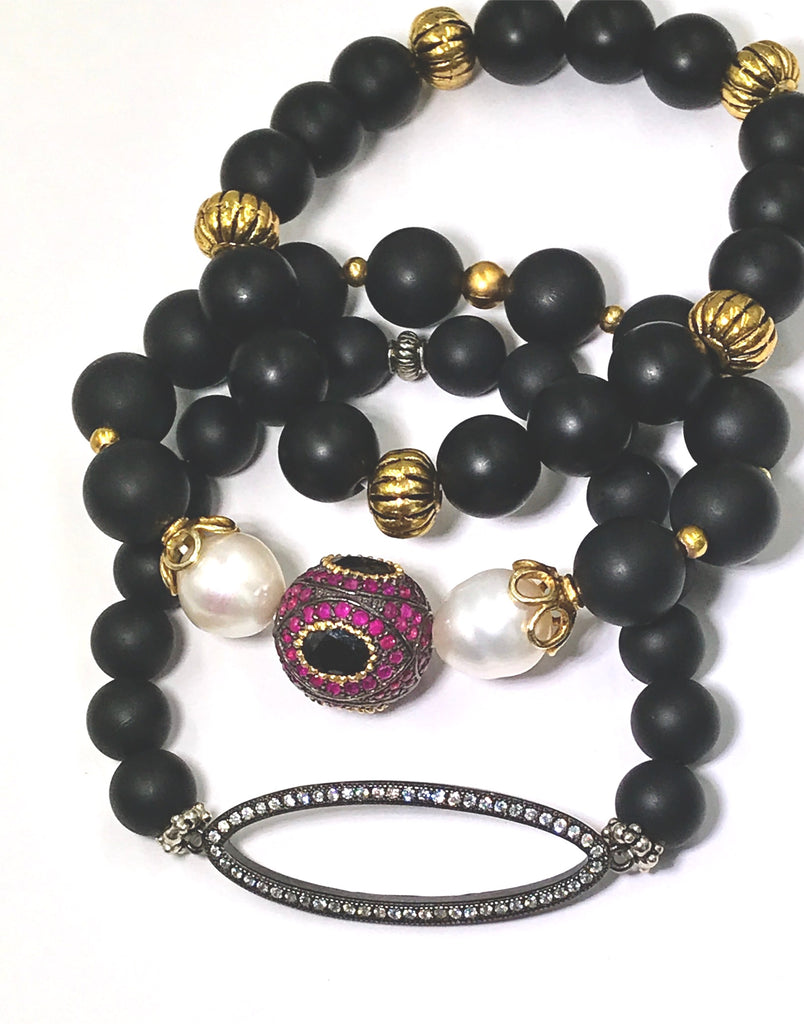 Ruby and Black Onyx Stretch Layering Bracelet - doolittlejewelry