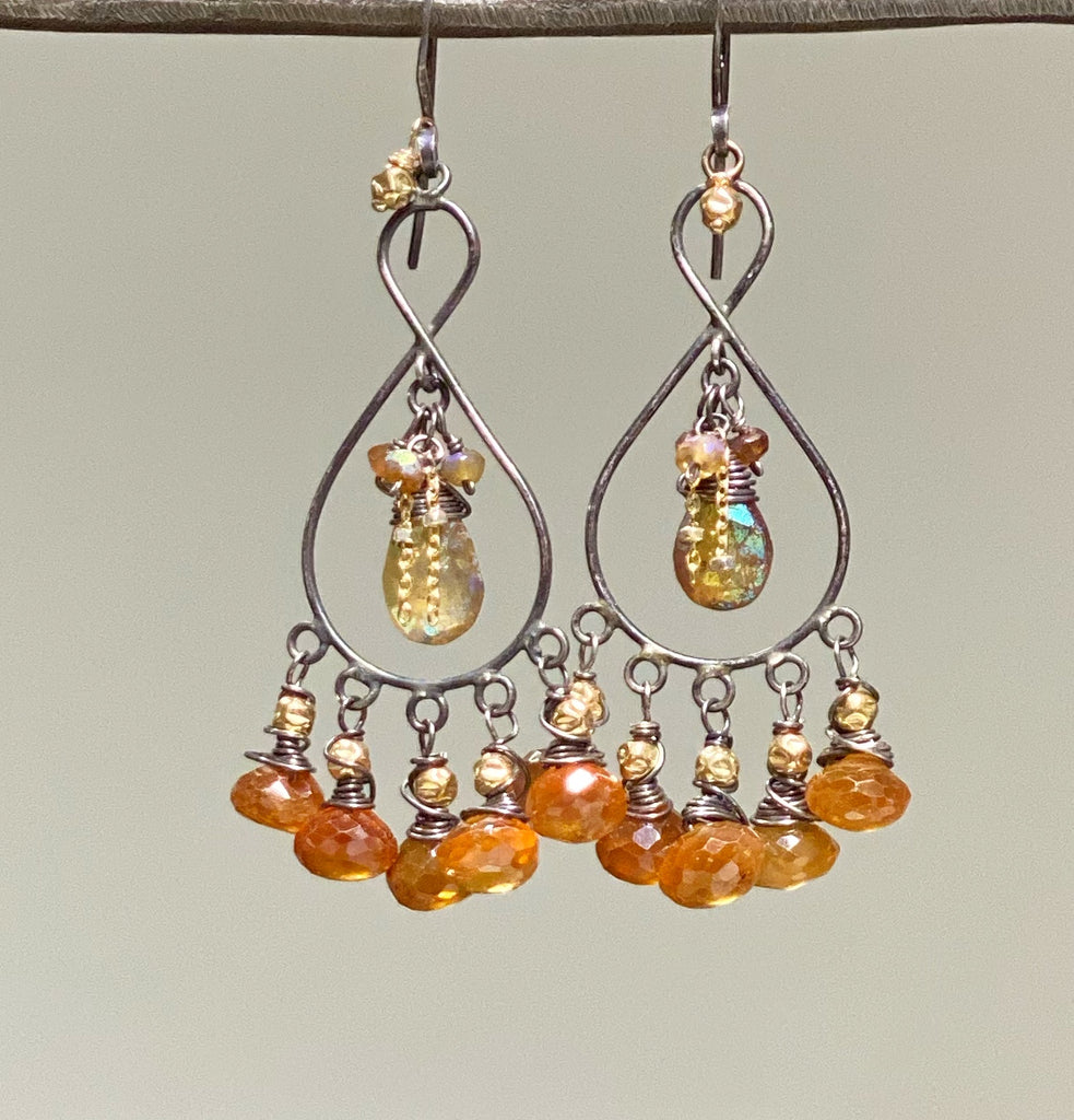 Hessonite Garnet Chandelier Earrings Oxidized Silver