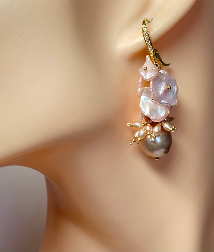 Pink Blush Keishi Pearl Cluster Earrings Gold - Doolittle