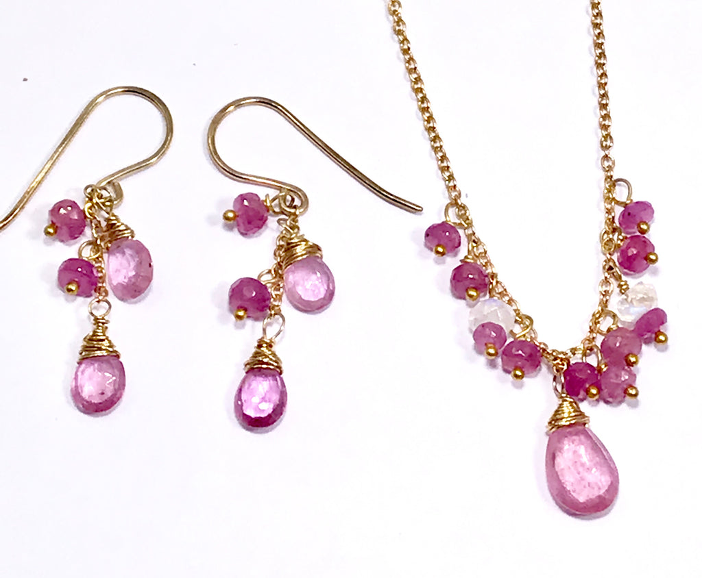 Pink Sapphire and Pink Gemstone Necklace Earrings - doolittlejewelry