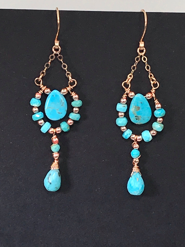 Kingman Turquoise Rose Gold Filled Chandelier Earrings - doolittlejewelry