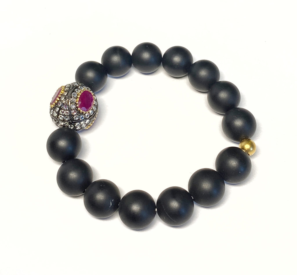 Ruby Stretch Black Onyx Beaded Stacking Bracelet