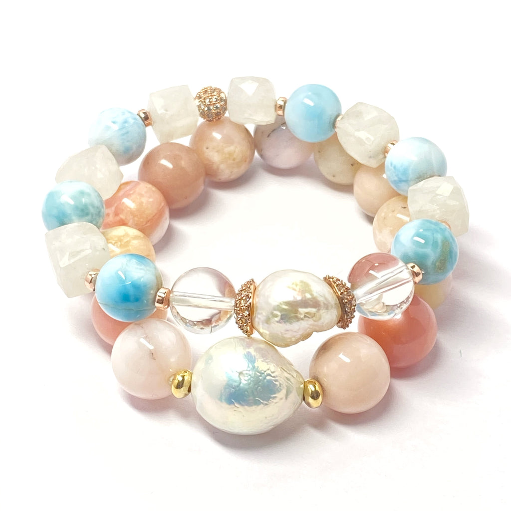 Larimar Bracelet Moonstone Bracelet Stretch Bracelet - Doolittle