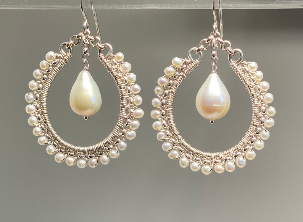 Pearl Sterling Silver Hoop Earrings