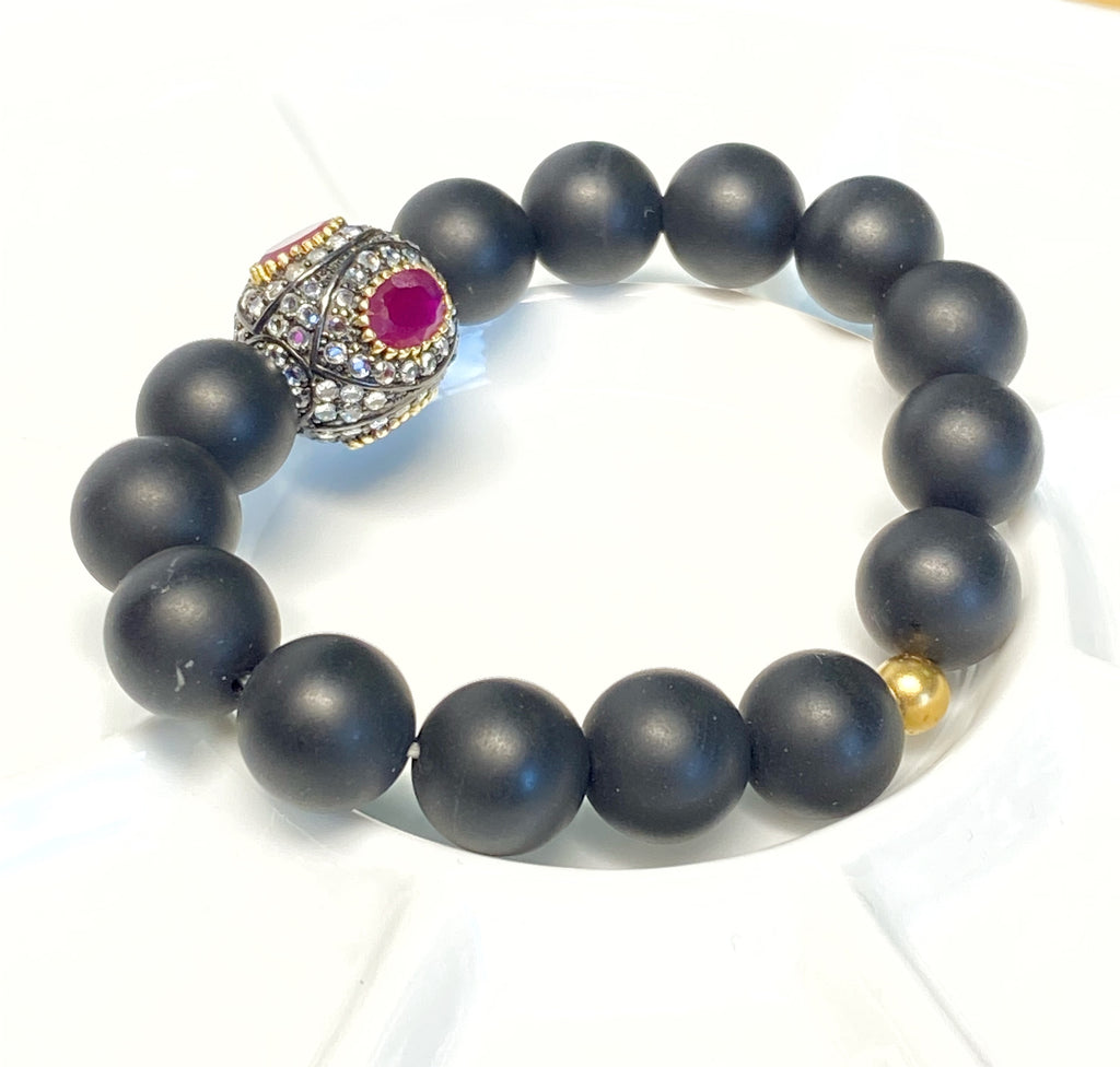 Ruby Stretch Black Onyx Beaded Stacking Bracelet