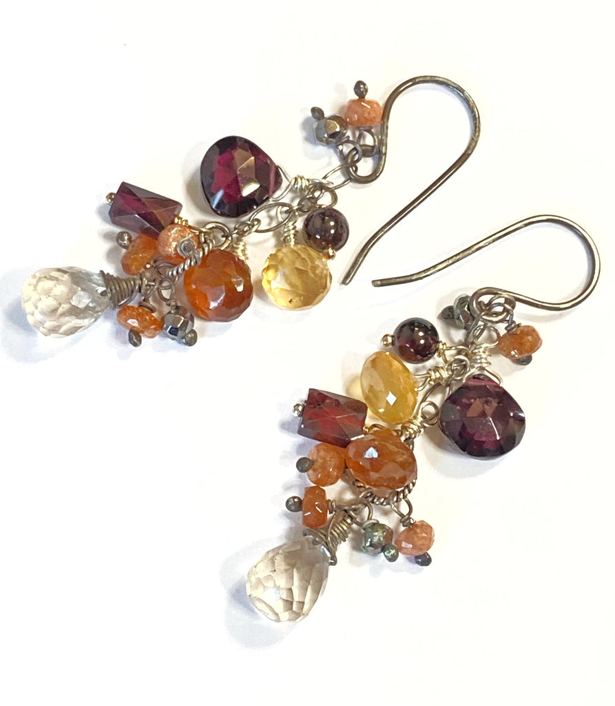 Multicolor Garnet Dangle Earrings Oxidized Silver