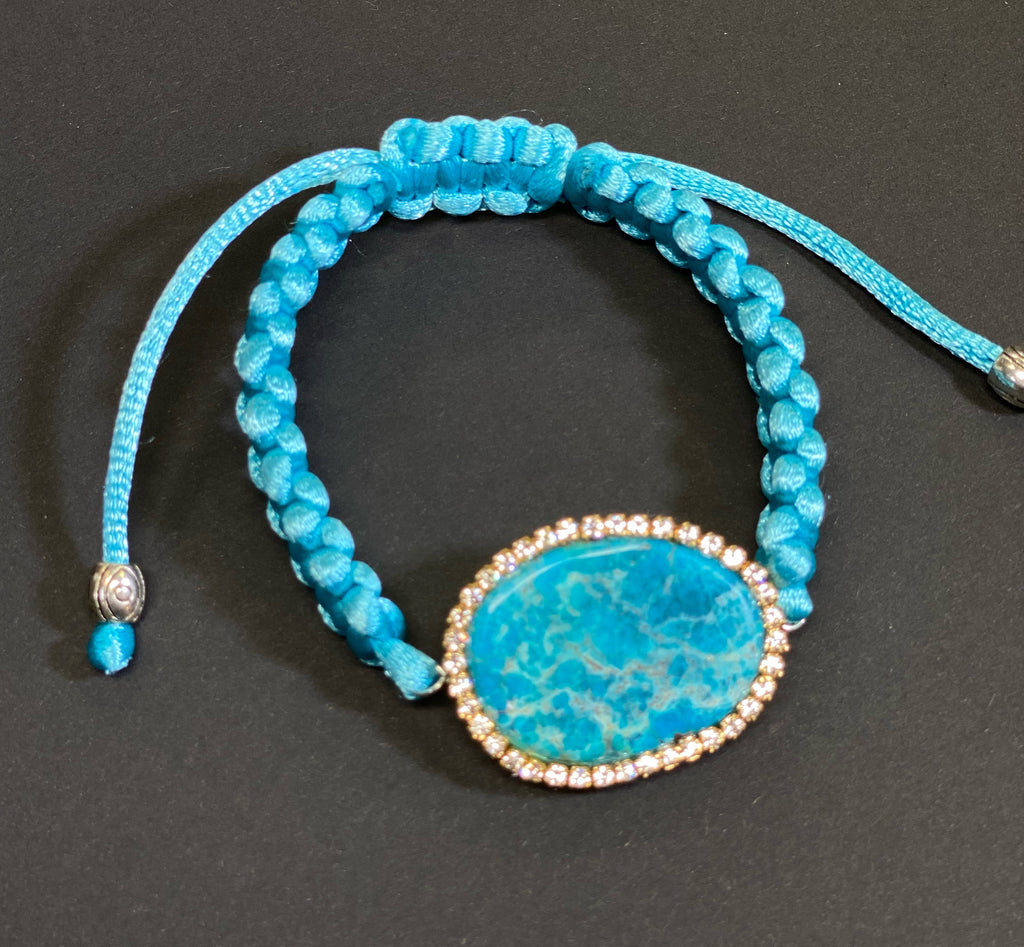 Turquoise Slice Swarovski Elements Boho Macrame Bracelet