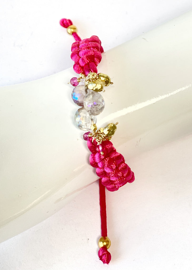 Mystic Pink Amethyst Pink Boho Macramé Bracelet