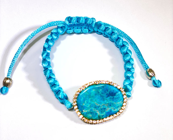 Turquoise Slice Swarovski Elements Boho Macrame Bracelet