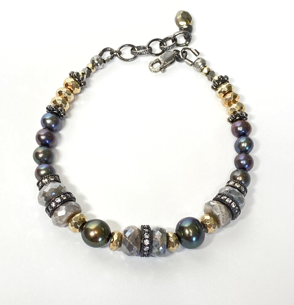 Pearl and Mystic Moonstone Bracelet Mixed Metals