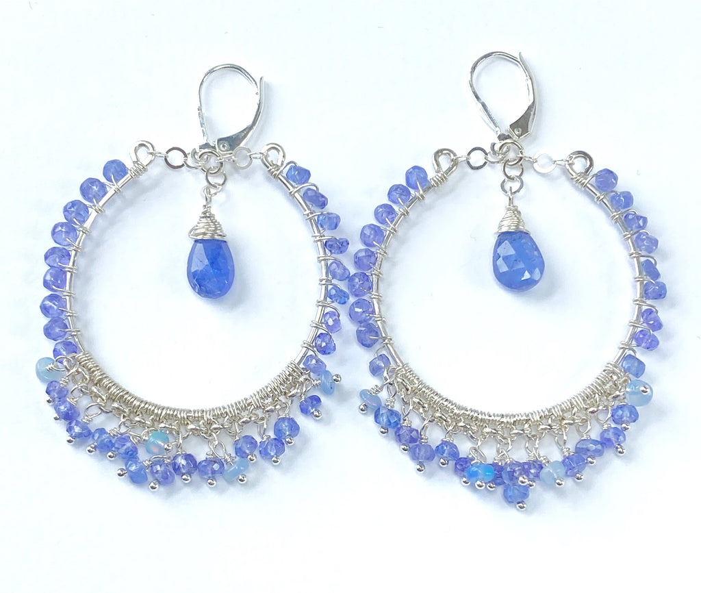 Tanzanite Sterling Silver Chandelier Hoop Earrings